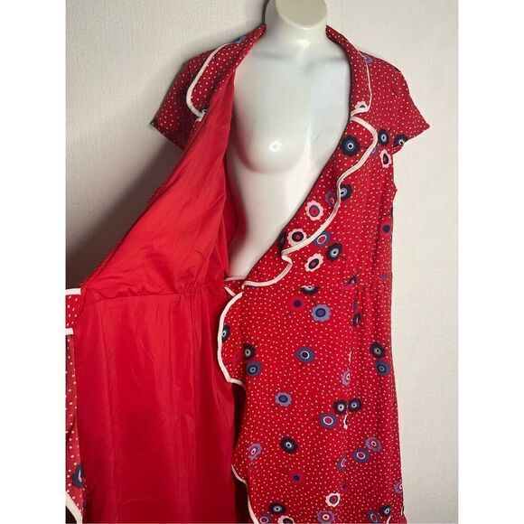 MODCLOTH Red Floral Dotted Daytime Dapper True Wrap Dress Size L Large - Picture 5 of 11